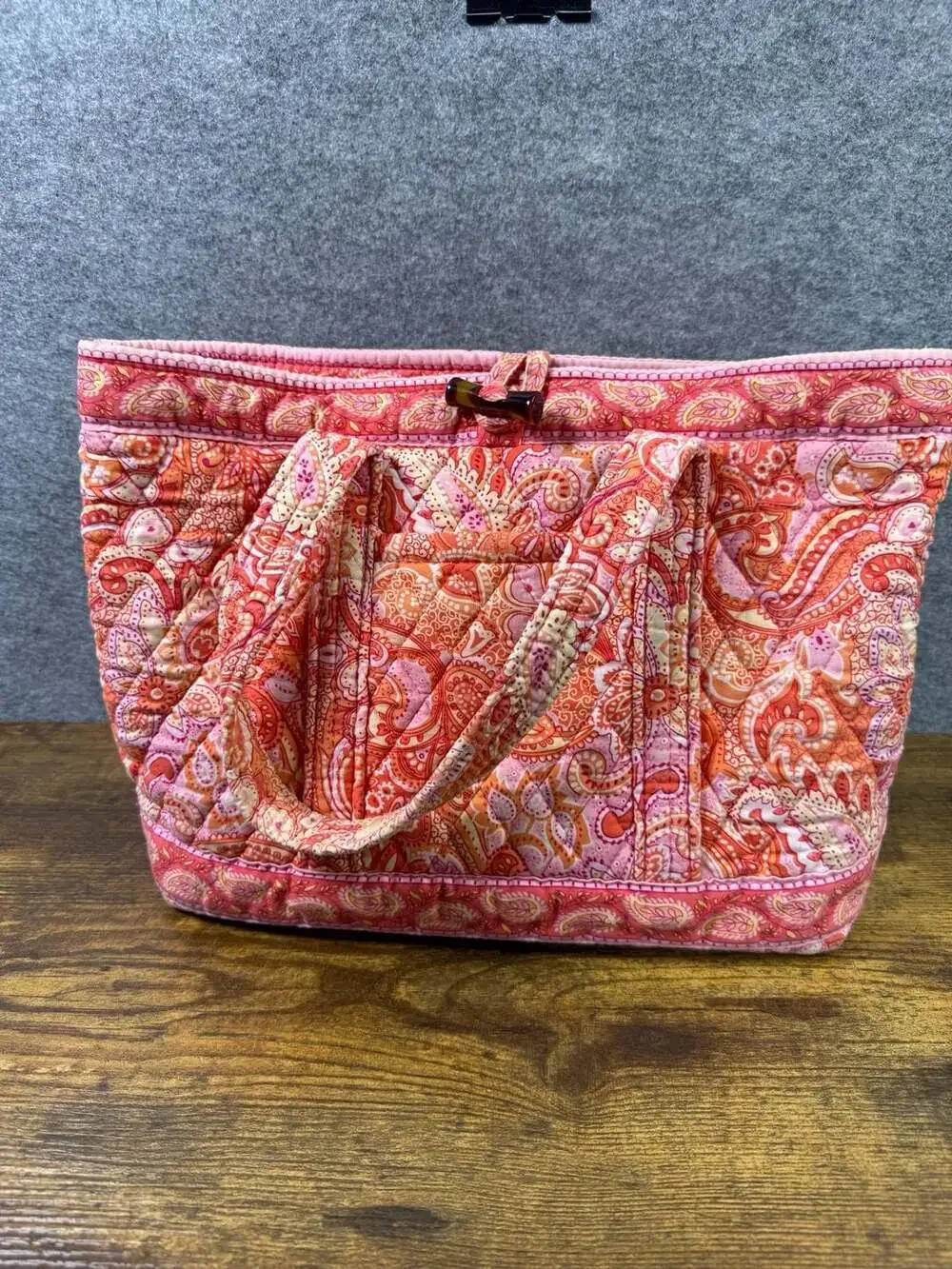 Vera Bradley Quilted Cotton Small Tote Bag in Pink Orange Paisley